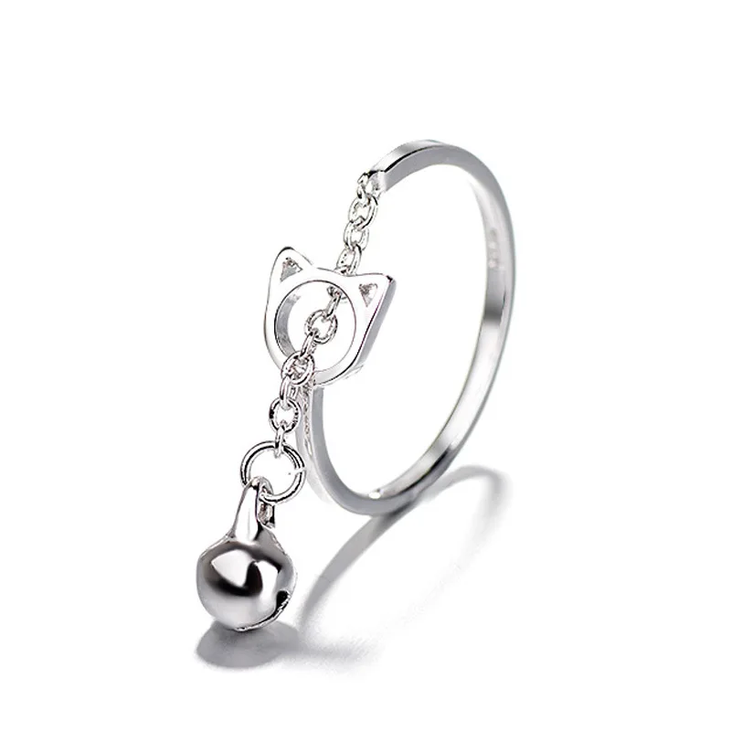 

Trend Adjuestable Size Luxury Minimalist Cute Cat Ear Bell Silver Coating Rings Women Jewelry 2021 Charm Gift