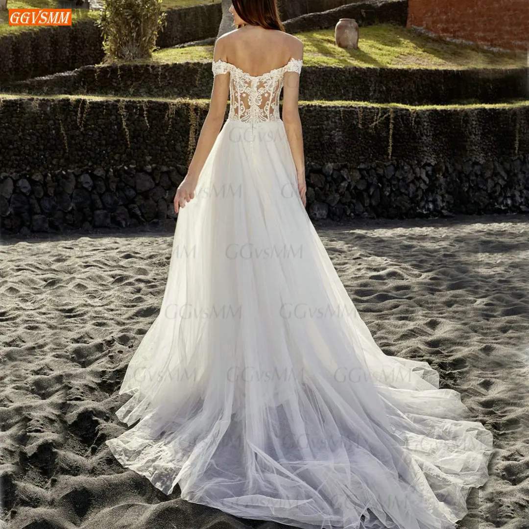 Новые белые трапециевидные Свадебные платья с открытыми плечами тюль