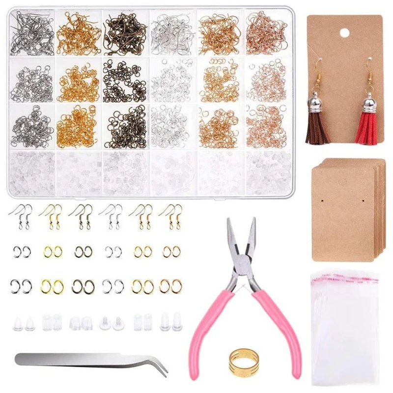 

2013pcs Earring Making Supplies Kit with Earring Display Cards Fish Hook Earrings and Jump Rings Leather Earring Making