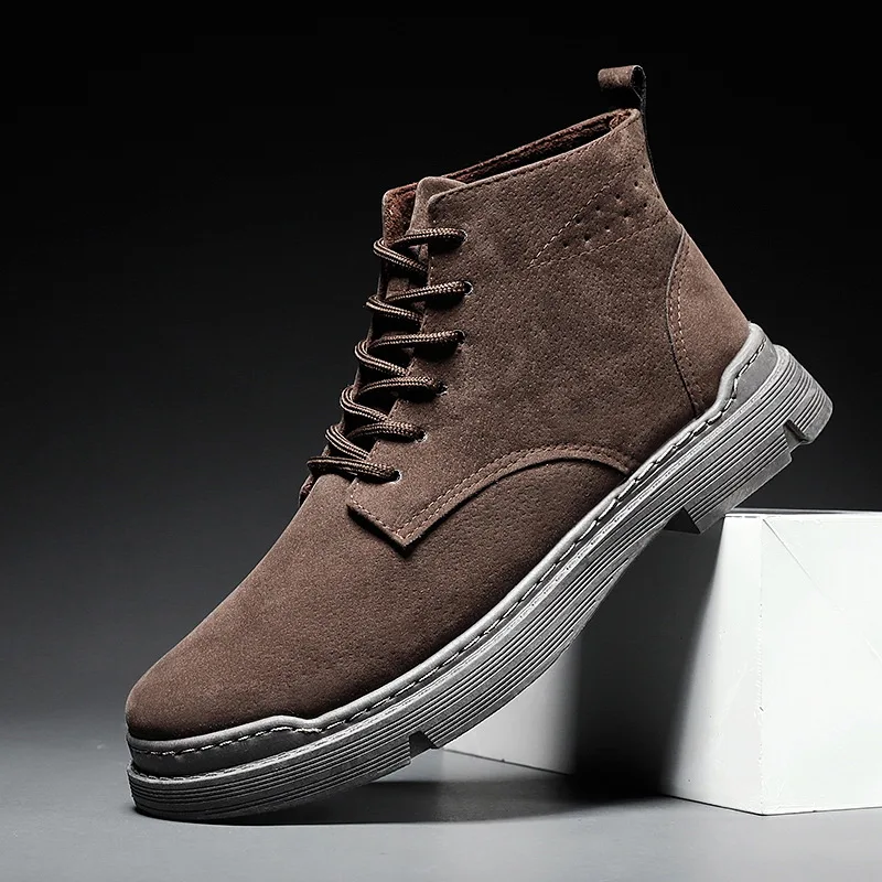 

New Fashion Vintage Men Leather Shoes Casual British Handmade Tooling Ankle Boots Round Toe Lace-Up Military Desert Boots