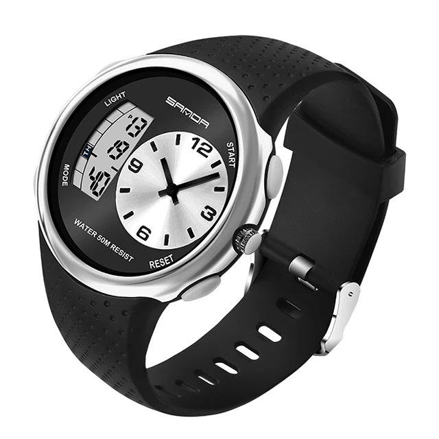 Black Silver SANDA спортивные мужские часы лучший бренд класса люкс военные цифровые кварцевые часы водонепроницаемые мужские часы relogio masculino 763 - Цвет: Black Silver