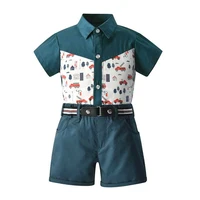 kids clothes sets boys printing short sleeved shirtbelt shorts suit summer new toddler childrens gentleman clothing 3pcs