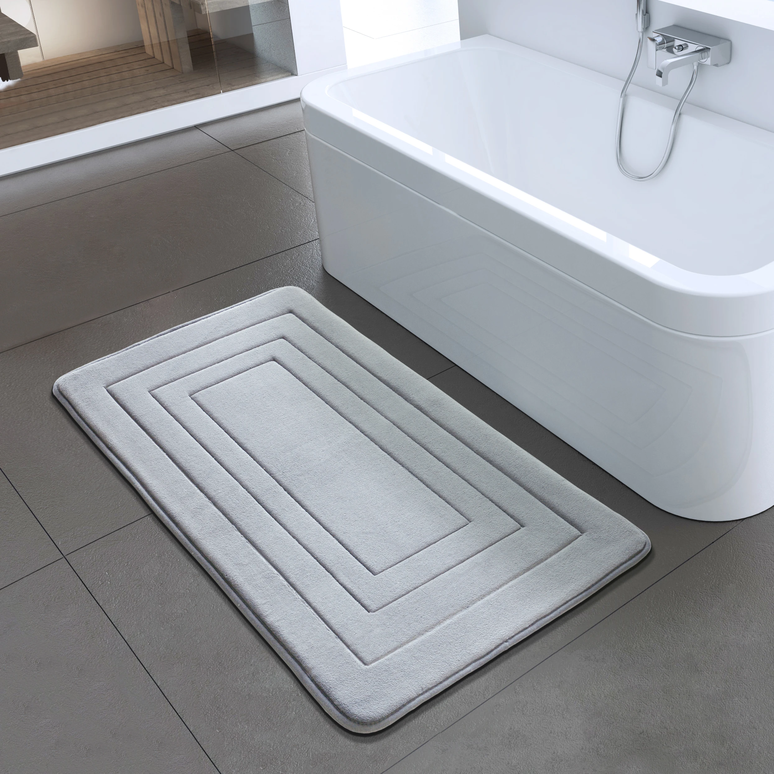 

Embossing Microriber sponge bath mat Solid colors Coral velvet Rug backing PVC Non-slip floor mat