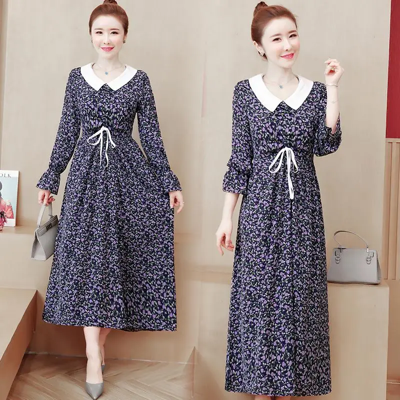 4XL 5XL 2020 весеннее женское винтажное платье с цветочным принтом повседневное
