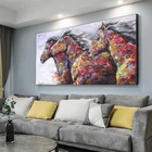 Настенная картина AAHH, холст с рисунком животных, масляная живопись, для гостиной, домашний декор, плакаты с двумя бегущими лошадками, без рамки