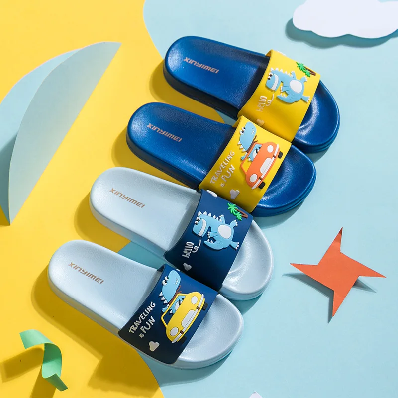 Милые детские тапочки с рисунком динозавра домашние водонепроницаемые дышащие