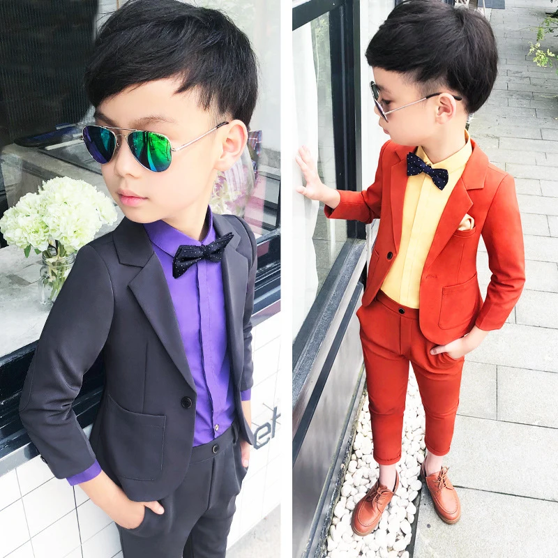 Строгие Детские свадебные костюмы для мальчиков Блейзер брюки Детский костюм