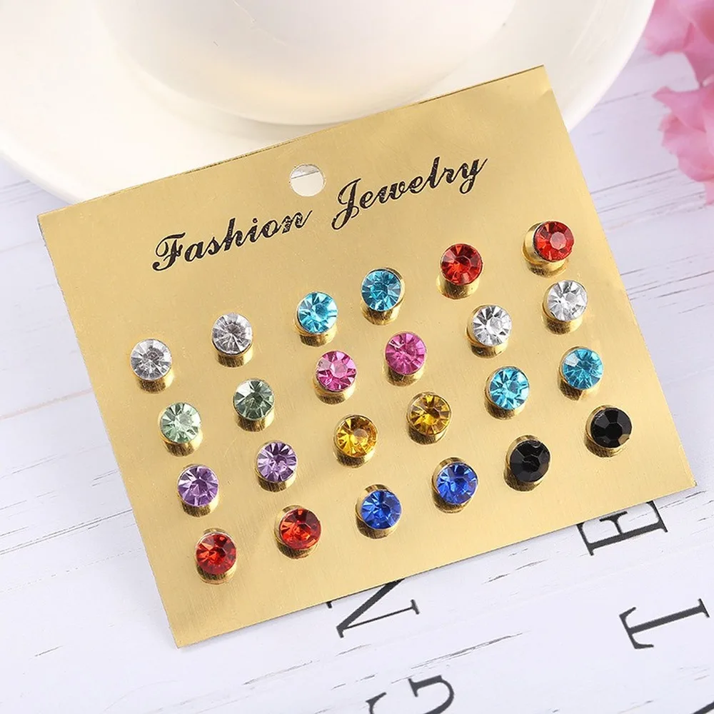 CKW 12 Pairs Colorful Imitation Zirconium Flash Drill Small Earrings For Women Jewelry Accessories Modern Women's | Украшения и