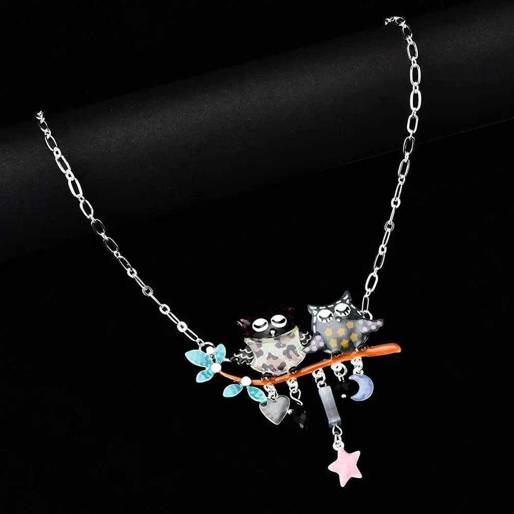 Ожерелье с подвеской в виде совы и птицы из эмалированного сплава модные