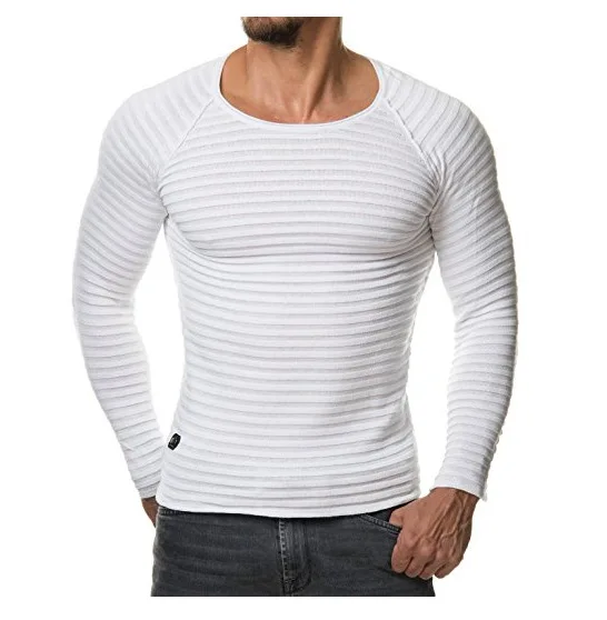 

, knitted thin strip men's long sleeve T-shirt round neck