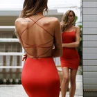 Женское платье с открытой спиной, летнее Красное Облегающее платье мини без рукавов, с высокой талией