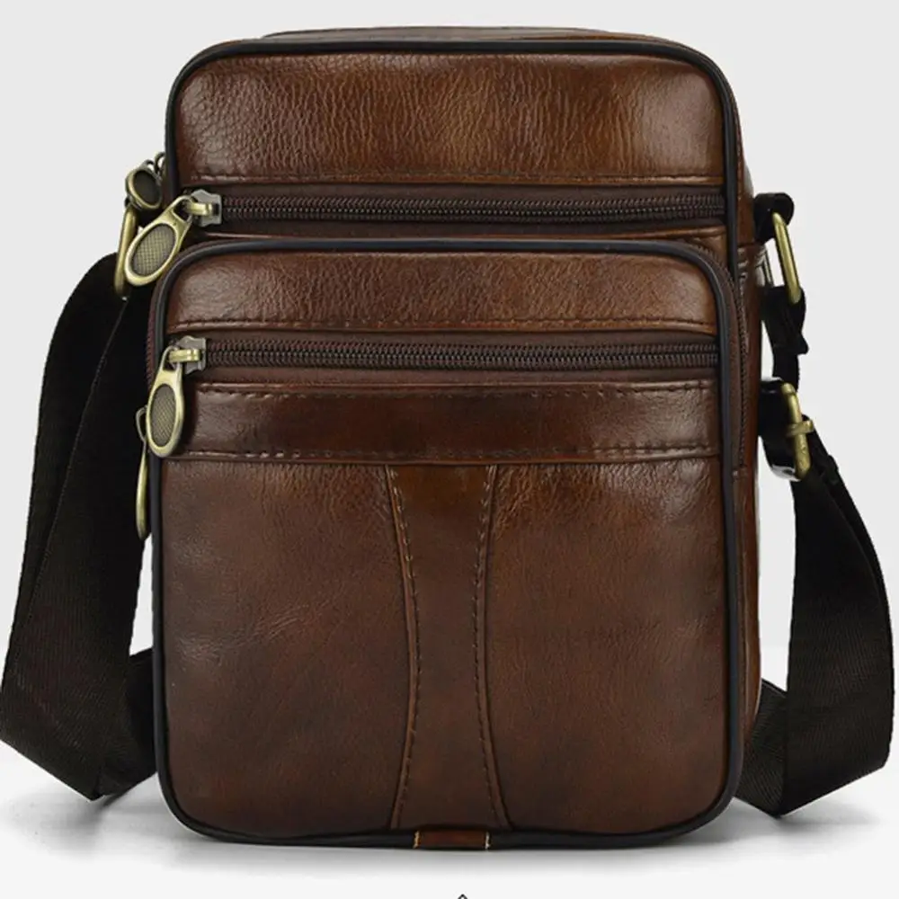 

Casual Man Chest Pack Cowhide Genuine Leather Male Crossbody Messenger Bags Fashion Multi-layer Zipper Waterproof Shoulder Bag