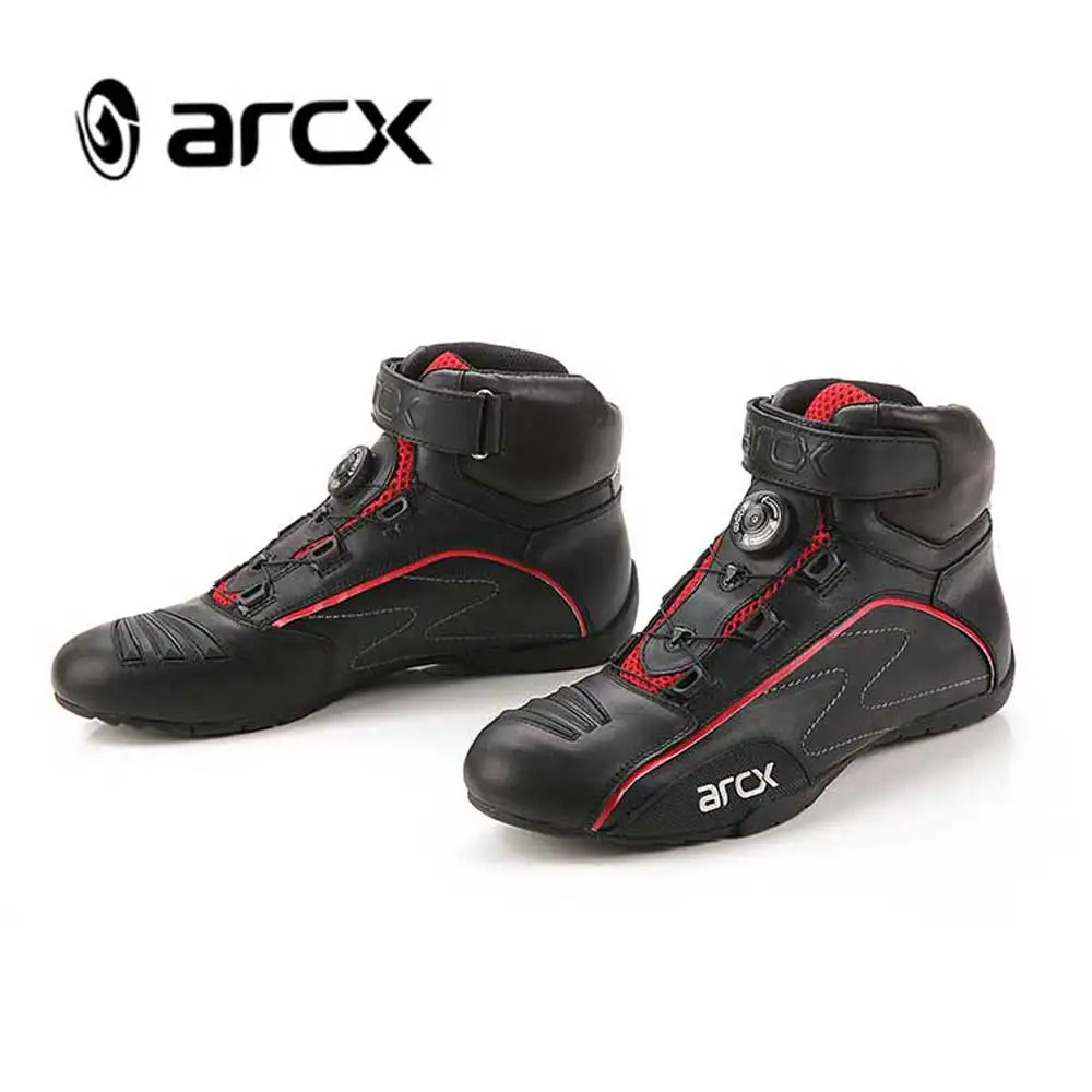 

Arcx Motorcycle Cow Leather Boots Riding Shoes Rotating Buckle Shoes Breatheable Rotary Racing closure Locomotive Boots