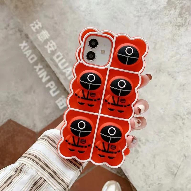 

Squid game Pop Fidget Toys Silicone Case For iPhone 13 12 11 Pro Max Mini 6 6S 7 8 Plus X XS Max XR Funda Phone Protective Cover