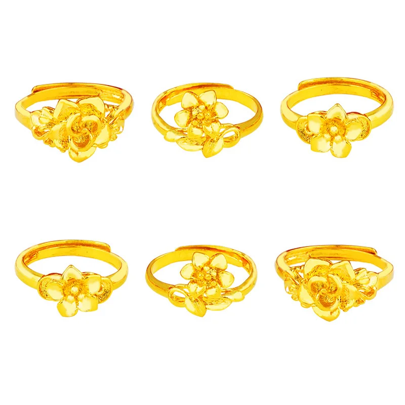 

Женское Открытое кольцо в стиле ретро, простое латунное кольцо с имитацией золота с песочным золотом и цветком