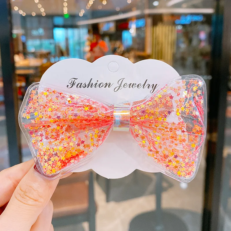 

1pc Star Sequin Quicksand Children's Hairpin Bow Knot Kids Hair Clips Sweet Princess Girls Handmade Hair Accessories