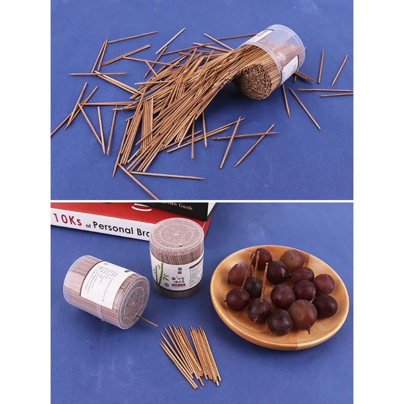 

34YB 800Pcs Disposable Carbonized Bamboo Wooden Toothpicks Single-Head Pointed Cocktail Picks with Dispenser Fruit Skewers Teeth