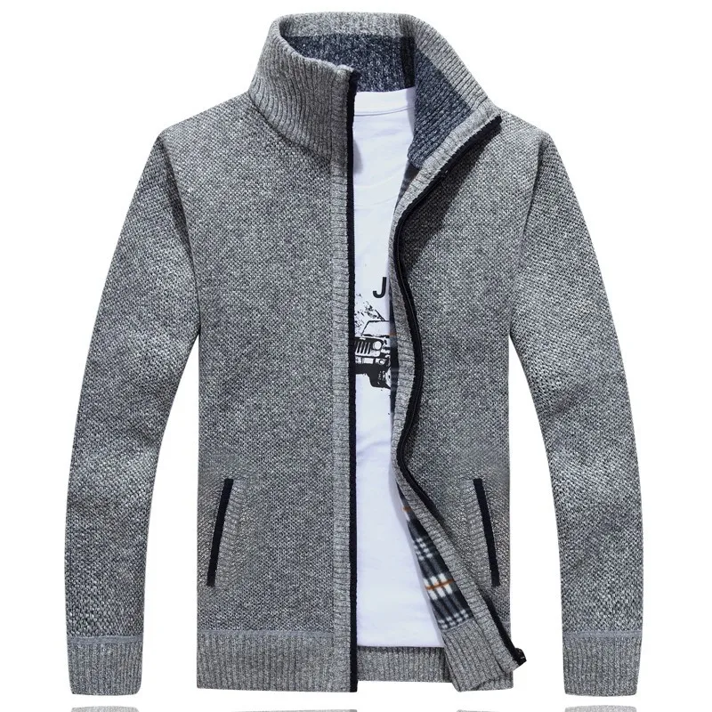 

Autumn and winter 2021 knitted sweater coat men's cardigan Plush sweater stand collar zipper sweater men's coat