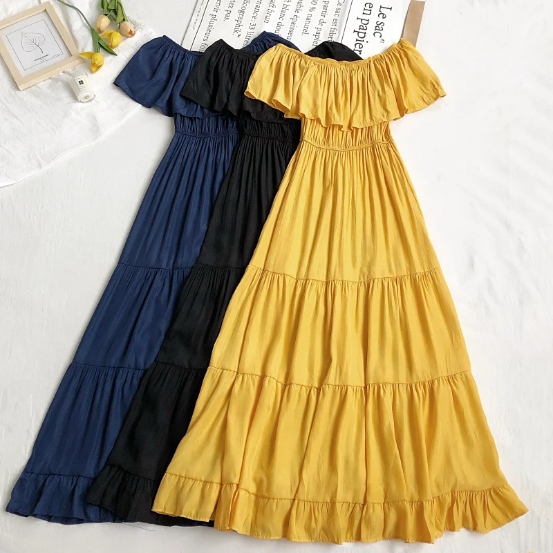 

Женское Плиссированное Платье-миди без бретелек, ТРАПЕЦИЕВИДНОЕ ПЛАТЬЕ с вырезом лодочкой и оборками, Женский пуловер с открытыми плечами ...