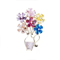 fashion elegant sparkling multicolor aaa cubic zirconia flower basket brooch jewelry high quality metal pins for women clothes
