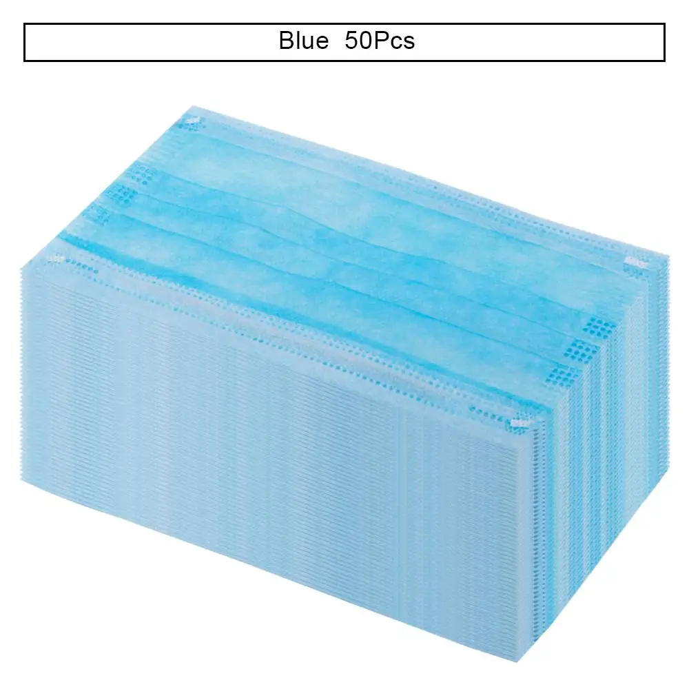 BLUE 50PCS 100 шт./упак. Анти-пыль ветрозащитный одноразовые маски для лица 3 слоя ресницы медицинский стоматологический ушной уход за кожей лица хирургические нетканые маски для удаления пыли - Цвет: BLUE 50PCS