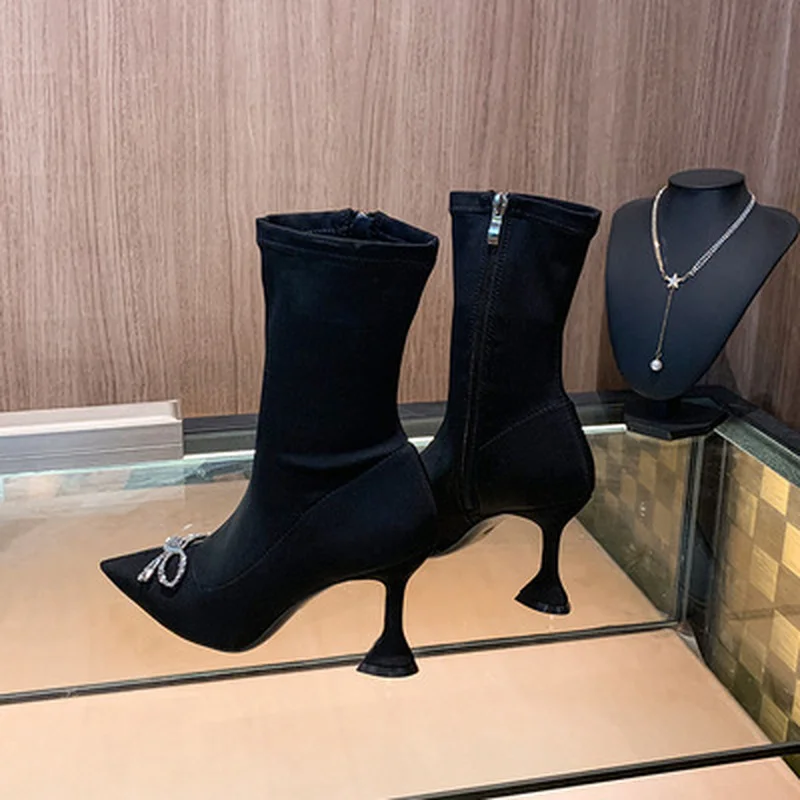 

2021 New Stretch Lycra Women Ankle Boots Autumn Winter Comfortable Heeled Office Lady Shoes High heels Sock Boots 34-42