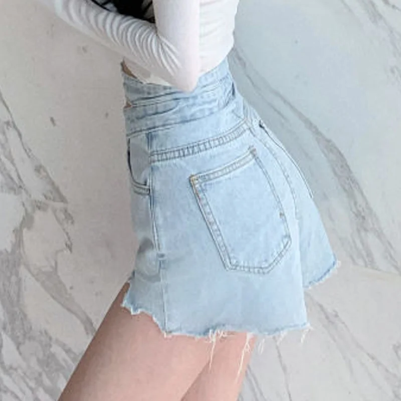 

High Waist Women's Sexy Super Jeans Shorts 2021 Summer Fashion Denim Cotton Button Splicing Holes Skinny Club Short Jeans Ladies