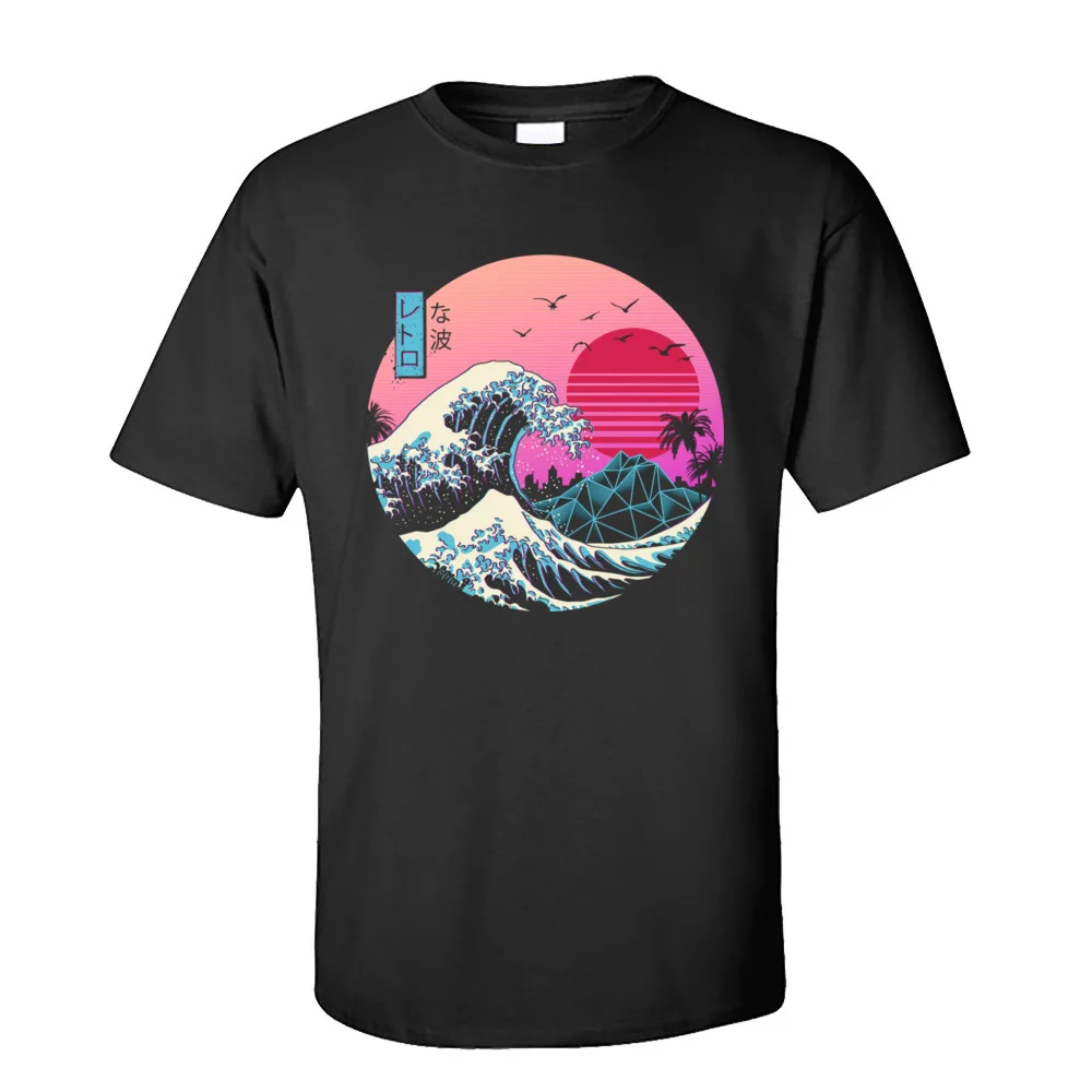 

Vaporwave Graphic Tshirt Men Basic T-shirts O Neck Short Sleeve Cotton The Great Retro Wave Tops T Shirt 80s T-shirts Japan