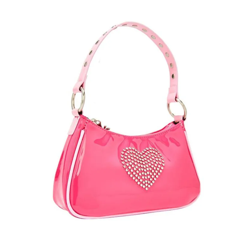 Летняя Новинка 2020 года Лакированная кожа Стразы для девочек Сумочка-Багет из