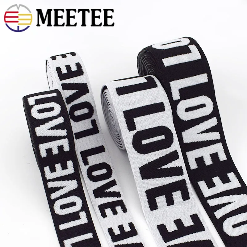 

Meetee 10Meters 25/40mm Imitation Nylon Jacquard Elastic Band Double-faced Velvet Letter LOVE Type Elastic Straps DIY Sewing