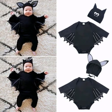 Cosplay Newborn Baby Toddler Baby Boy Girl Costume Halloween Cosplay Bat Sleeve Hooded Jumpsuit Set