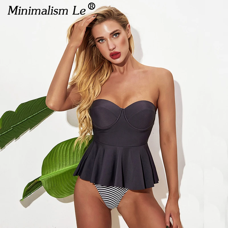 Купальник танкини с открытыми плечами сексуальный комплект бикини пуш ап