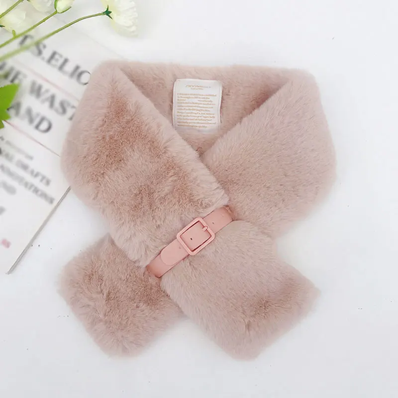 

Women Winter Warm Scarf Plush Snood Scarf Cute Faux Fur Collar Cape Shawls Girl Neck Warmer Belt Buckle Cross Fur Collar Scarves