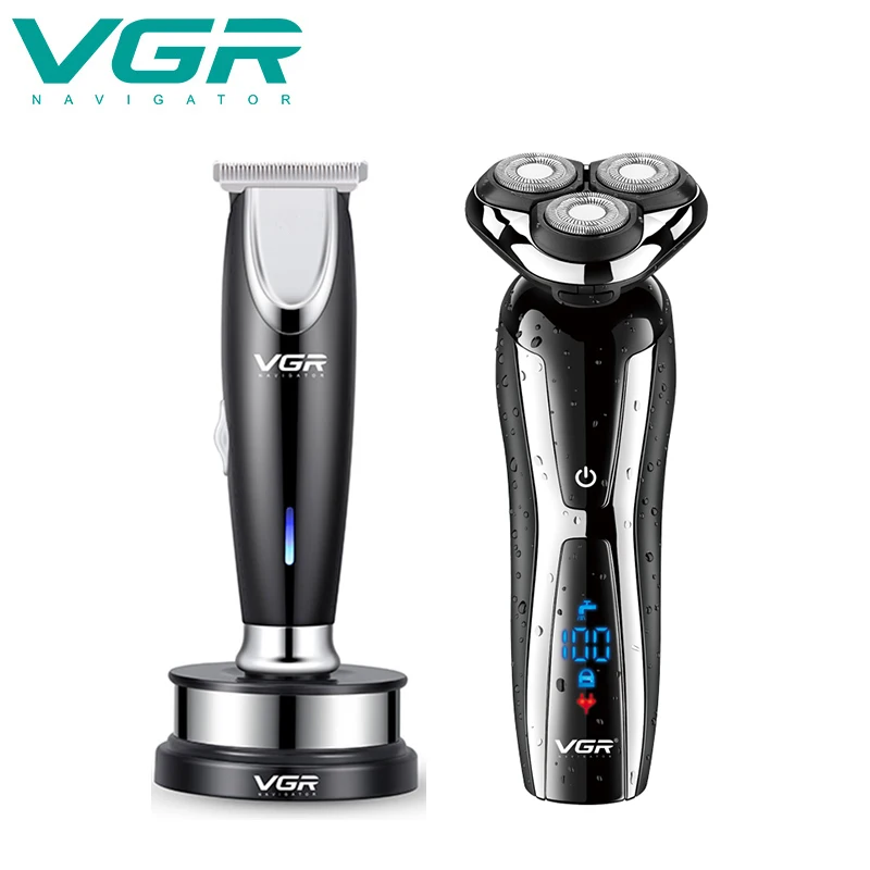 

VGR tondeuse barbe Wet Dry Use Electric ShaverBeard Trimmer Haircut Charging Clippers Machine Barber Clipper Facial Grooming Kit