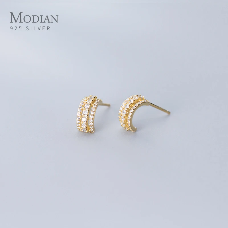 Modian новый 925 стерлингового серебра сверкающие Циркон алфавит C серьги гвоздики