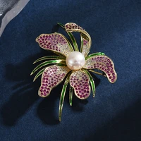 delicate aaa cubic zircon orchid pearl brooches temperament clothing enamel pin corsage women accessories phalaenopsis brooch
