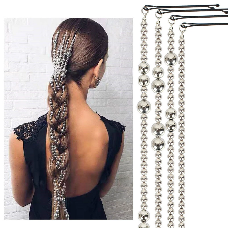 

Trendy Simulated Pearl Hair Chain Jewelry Pins Wedding Bridal Hair Accessories For Women Silver Color Tassel Headband Gift