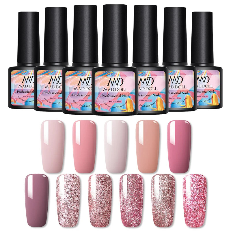 1 бутылка MAD DOLL Блестящие Блестки УФ гель для ногтей розовое золото лак длительное