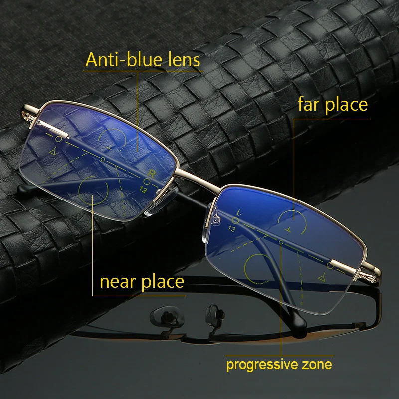 Прогрессивные многофокальные очки для чтения полуоправа анти синий светильник