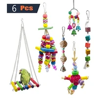 6pcs parrot toys set bird cage house toys swing chewing training toys for budgie african grey canary starling pet supplies