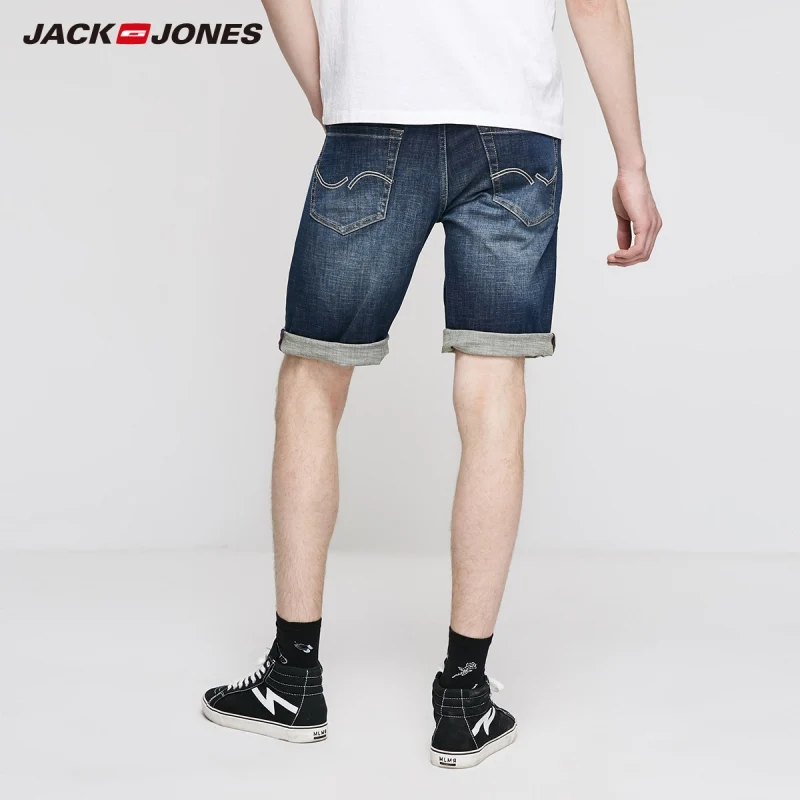 Мужские облегающие шорты JackJones однотонные джинсовые базовая Мужская одежда 219243518