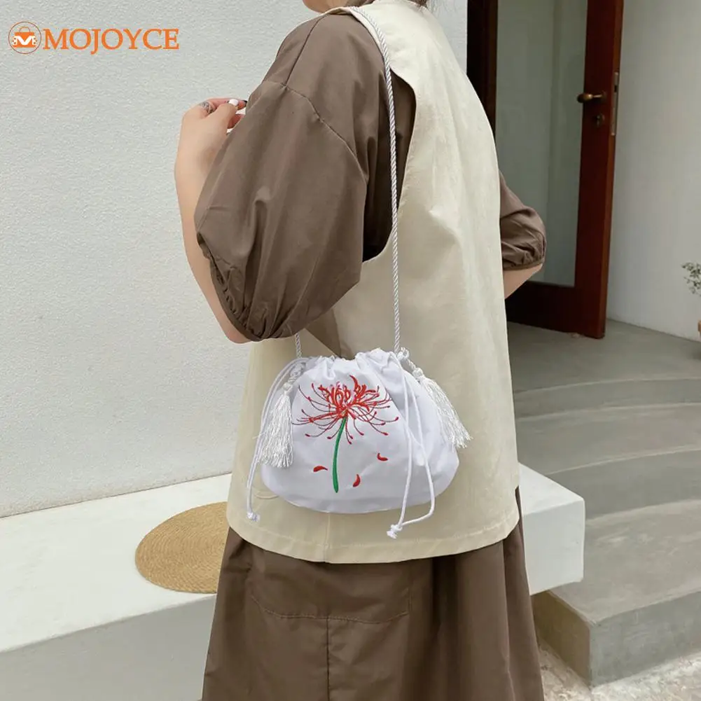 

Женская сумка-Кроссбоди с цветочной вышивкой, дамская сумочка на шнурке в китайском стиле с кисточками, Женский мессенджер