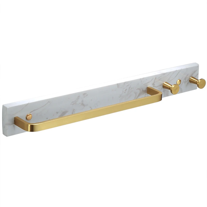 

Towel Hanger with Hooks Wall Mounted 50cm Gold Towel Rack Bathroom Towel Bar Rail Marble and Alumimum Towel Holder