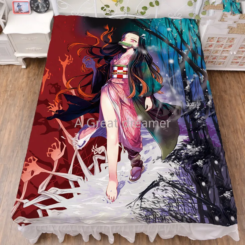 Offerte 3D Stampato Anime Giapponese Demon Slayer Coperta Sex Girl Bed Set Coperta Di Flanella Trapunta Estiva Foglio Di Fibra Di Latte Coperta Personalizzata