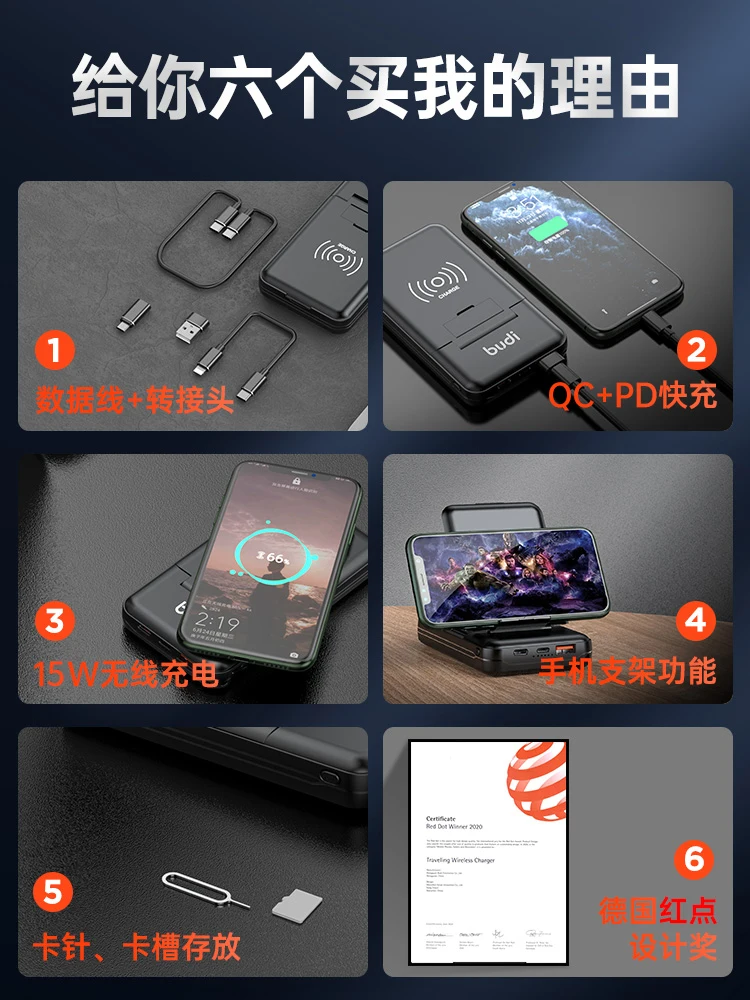 

CX Power Bank with Cable Three-in-One Portable Wireless Charging Power Supply Fast Charge Portable