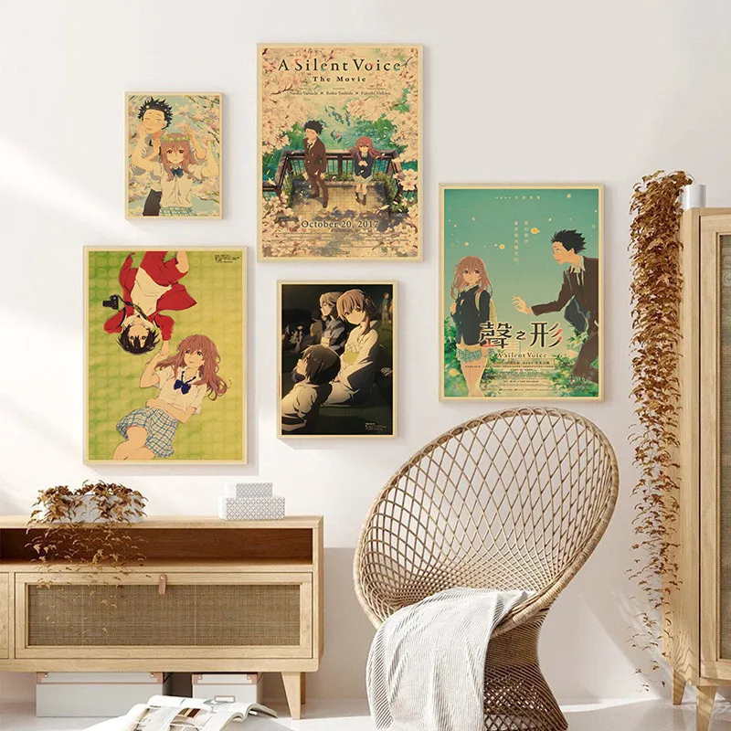 

Плакаты из крафт-бумаги с тихим голосом, Классические Японские Мультяшные кино, наклейки для спальни, домашний декор