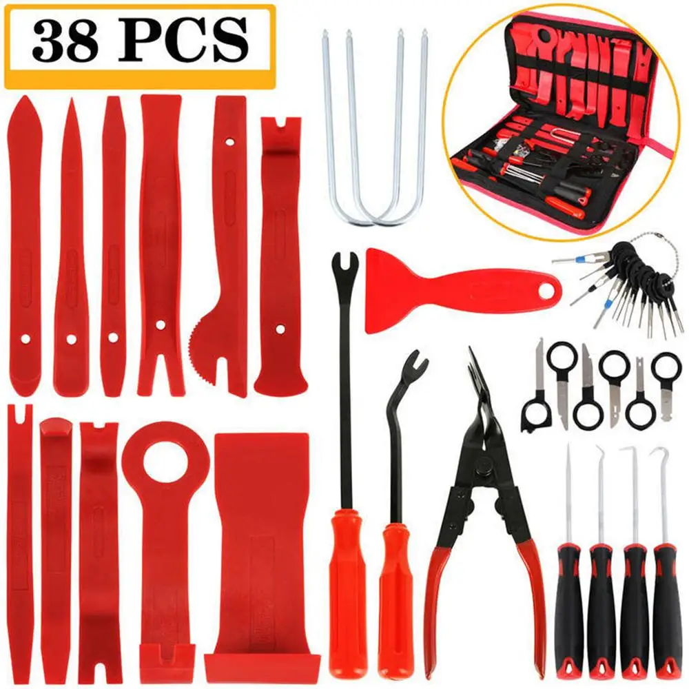 

38PCS Panel Disassembly Tool Red Multi Function Automotive Interior Removal Pry Tools Practical Nippers Car Audio Disassembly