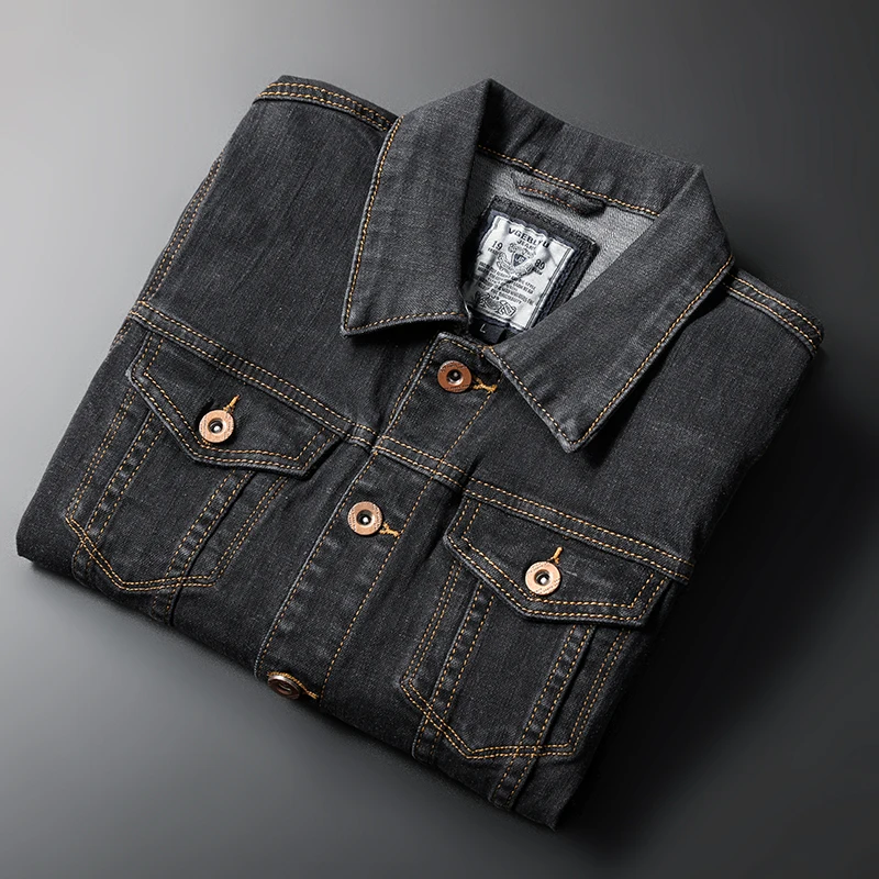 

2021 Solid Color Jeans Jackets Denim Jacket Men Fashion Autumn Slim Jackets Mens Casual Denim Coats Collar Streetwear