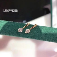 luowend real 18k solid rose gold drop earrings female diamond earring engagement party jewelry design temperament