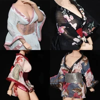16 scale sexy female short dress japanese cherry kimono ultra thin gauze high slit kimono clothes set model for 12 body
